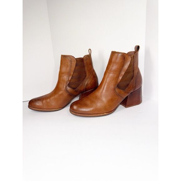Kork Ease Albin Ankle Boot Pull On Brown Leather Bootie Chelsea Chunky Heel 8.5 - Picture 3 of 15